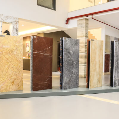 Variety of premium marble slabs in Marwa Marble showroom