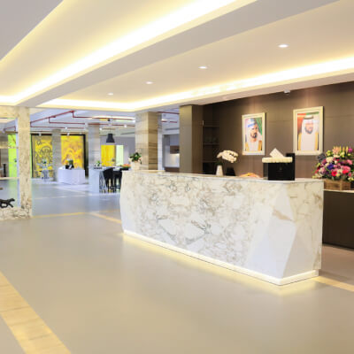 Luxurious marble showroom entrance at Marwa Marble